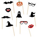 Photo booth props on sticks, collection for halloween party Royalty Free Stock Photo